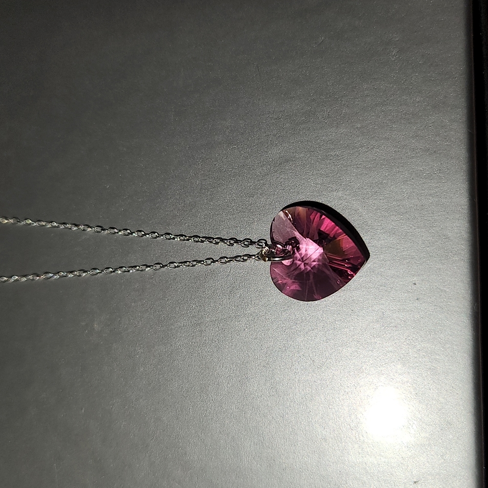 Macy's Crystal Heart Crystal 18" Pendant Necklace in Sterling Silver Pink
